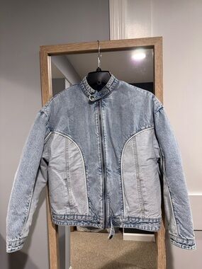 wild fable Two-Tone Light Blue Denim Jacket with Stand Collar